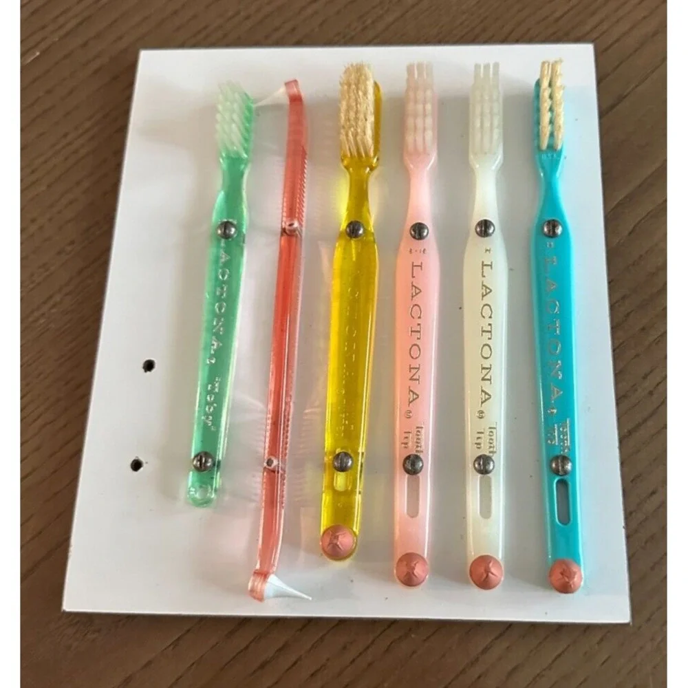 Vintage 1950's Lactona Tooth Tip‎ Toothbrushes Display Sampler Dental Collector